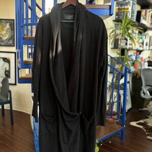 Zara Man Black Hooded Knit Cardigan Coat Size L